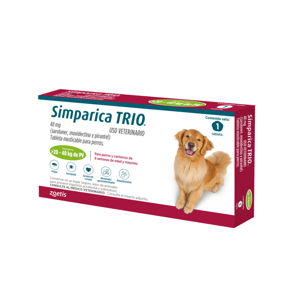 Antipulgas Simparica Trio 20 A 40 KG Para Perro