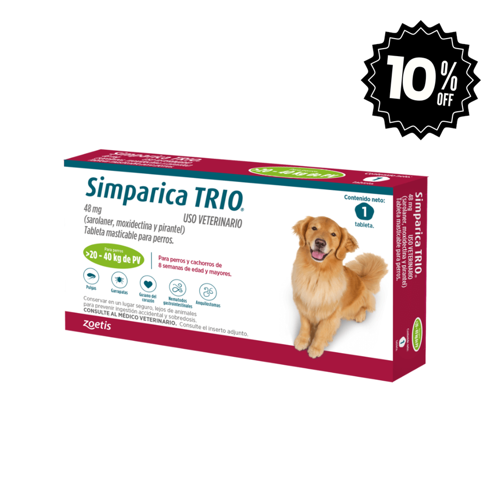 Antipulgas Simparica Trio 20 A 40 KG Para Perro