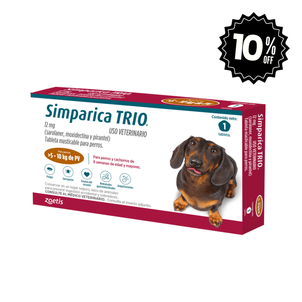 Antipulgas Simparica Trio 5 A 10 KG Para Perro