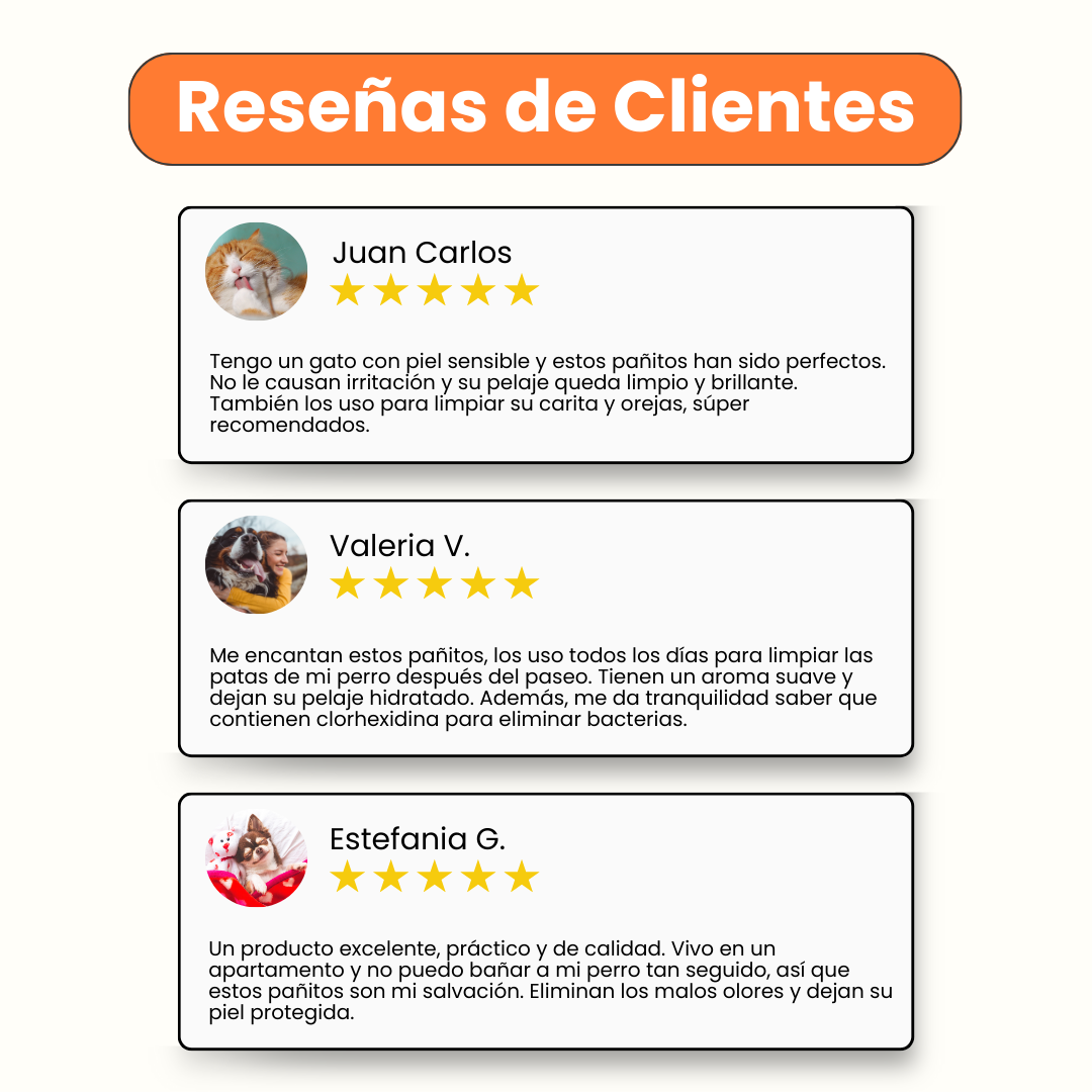 Pañitos Húmedos con Clorhexidina Kanu Vet para Perros y Gatos