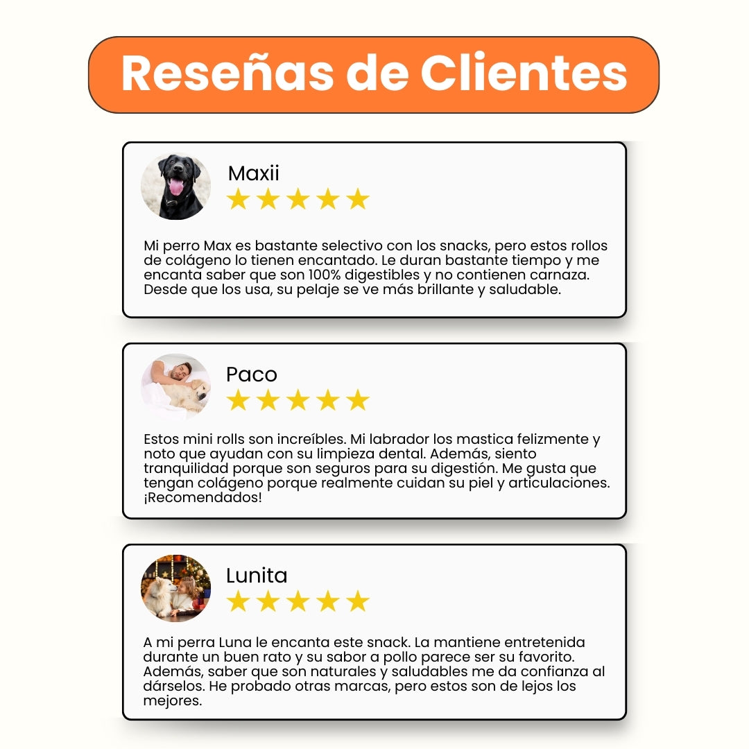 Snack Mini Rolls de Colágeno Kanu Pet de Pollo para Perro. No es carnaza x 12 Unds