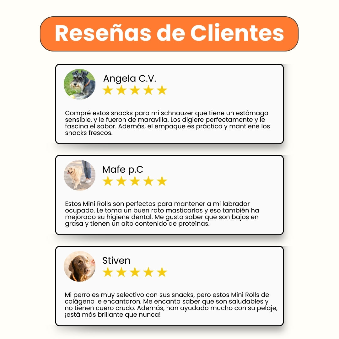 Snack Mini Rolls de Colágeno Kanu Pet de Res para Perro. No es carnaza x 12 Unds