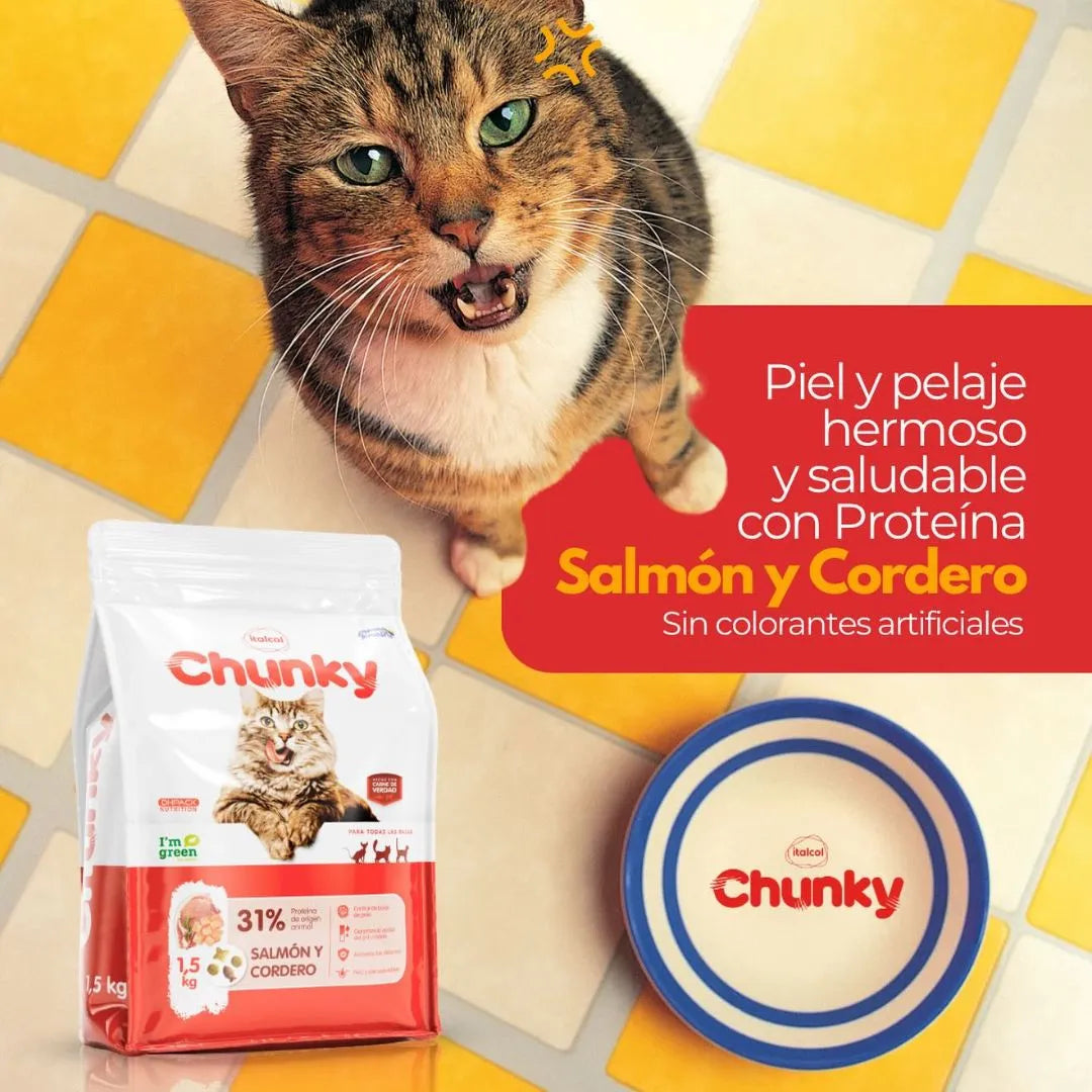 Alimento Seco Chunky Salmon y Cordero para Gato Adulto - Kahu Pet