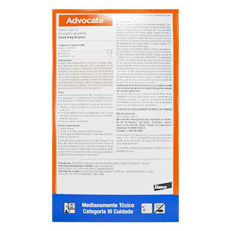 Antipulgas Advocate gatos hasta 4 kg para gato