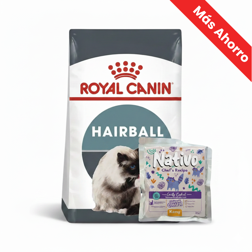 Alimento para gato Royal Canin Hairball Control + Alimento Húmedo Nativo Chef’s Recipe Hairball Control Kanu Pet para Gatos