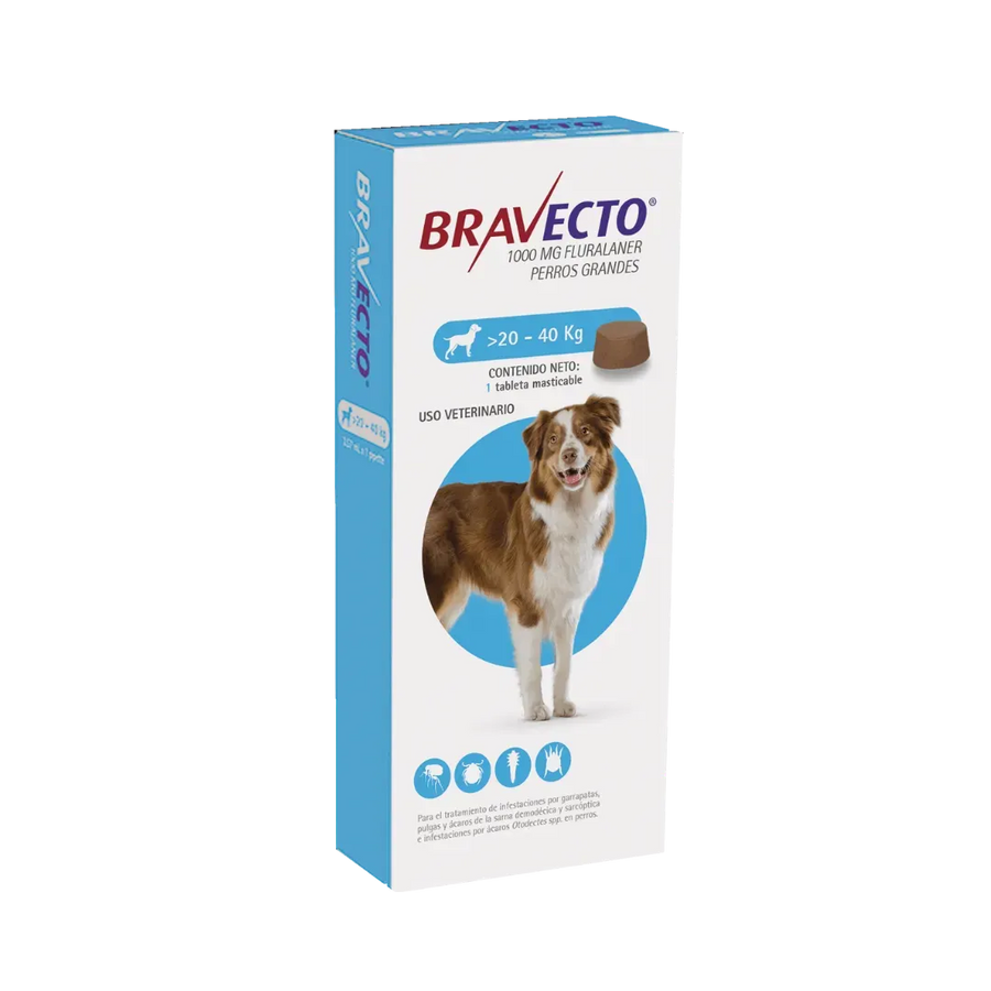 Antipulgas Bravecto 20 a 40 kg para perro