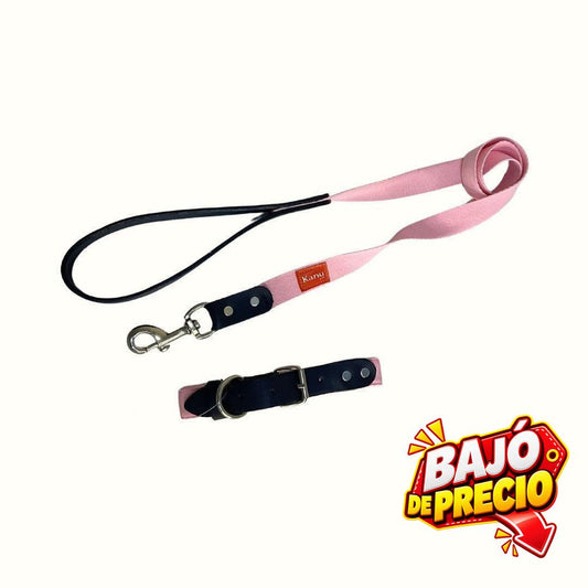 Combo Collar/Correa Vegano Rosado Kanu Pet para Perro