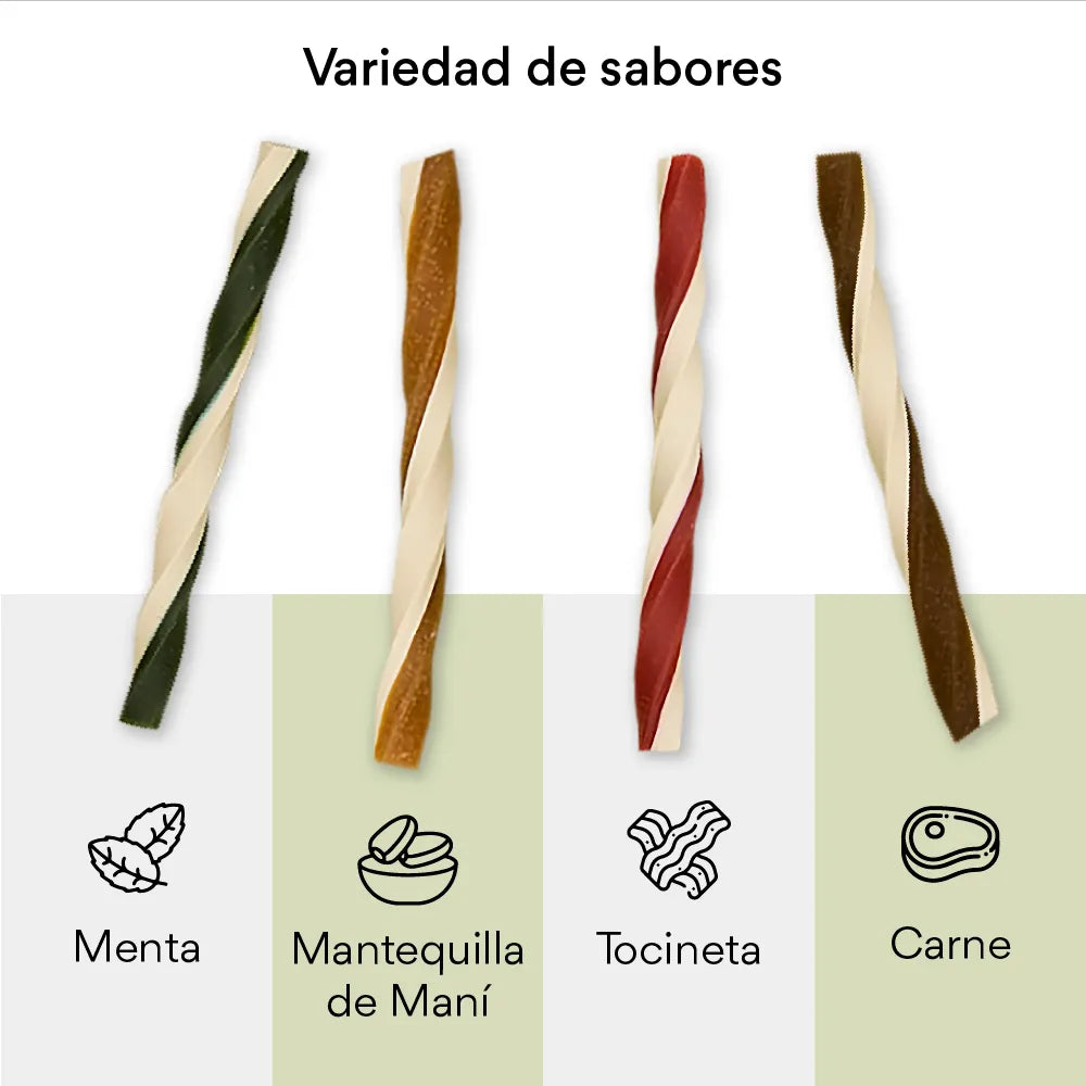 Snack para la placa y el sarro Kanu Pet Twist Stick Sabores surtidos para Perro x 8 Unds