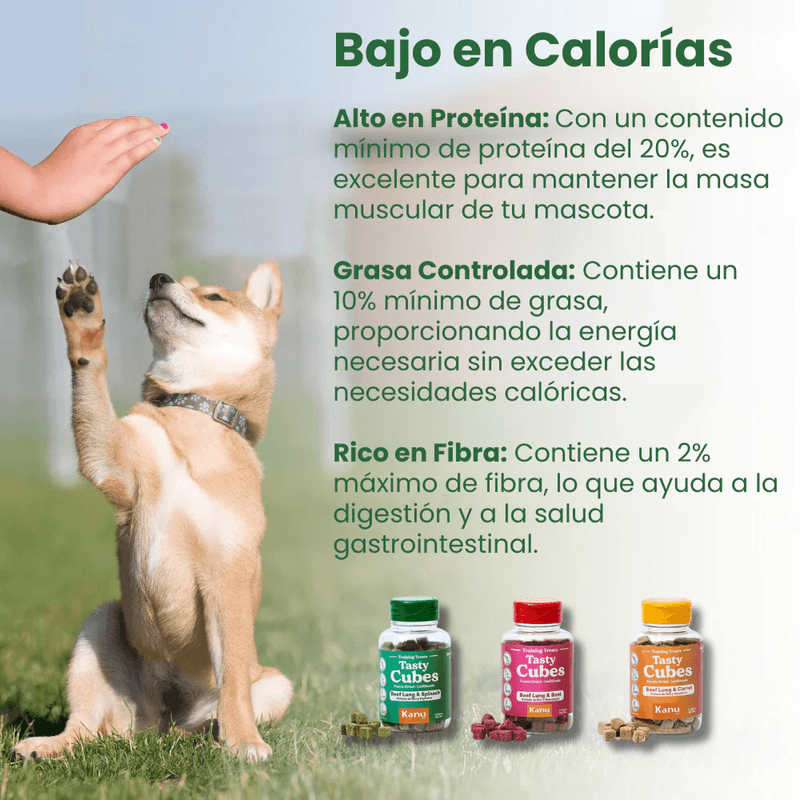 Kanu Pet Tasty Cubes de Espinaca Liofilizada para Perros, Ideales para Entrenar, Bajas en Calorías y Llenas de Sabor