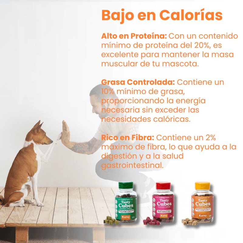 Kanu Pet Tasty Cubes de Zanahoria Liofilizada para Perros, Snack Natural, Bajo en Calorías, Ideal para Entrenar y Recompensar a tu Mascota