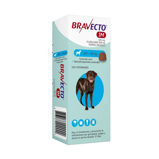 Antipulgas Bravecto 1 Mes 20 a 40 KG Para Perro