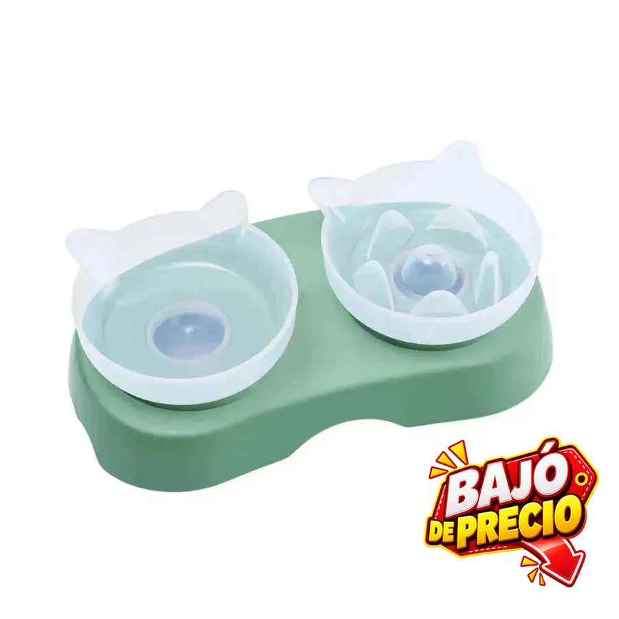 Comedero Gemelo Verde Oliva Kanu Pet para Gatos