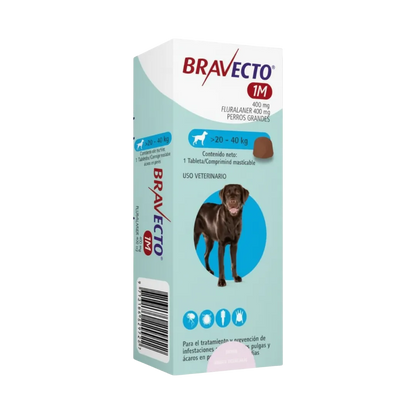 Antipulgas Bravecto 1 Mes 20 a 40 KG Para Perro