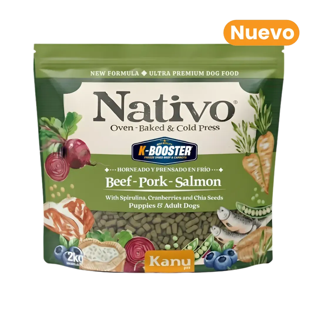 Alimento Seco Nativo Oven-Baked Carne / Cerdo / Salmón Kanu Pet para Perros Cachorros y Adultos