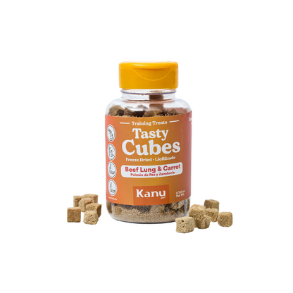 Kanu Pet Tasty Cubes de Zanahoria Liofilizada para Perros, Snack Natural, Bajo en Calorías, Ideal para Entrenar y Recompensar a tu Mascota