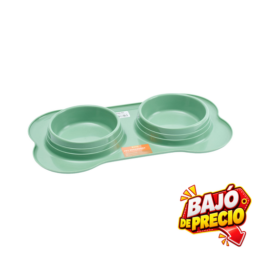 Comedero Doble Verde Oliva Kanu Pet para Perros y Gatos