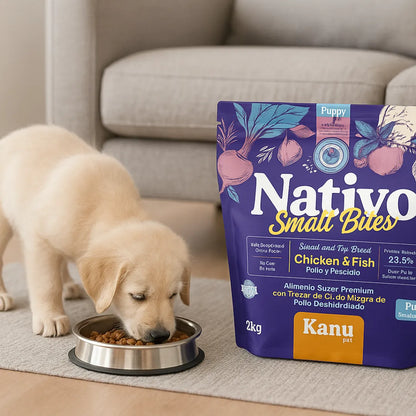 Alimento seco Nativo Small Bites Pollo y Pescado Kanu Pet para cachorros pequeños y miniaturas