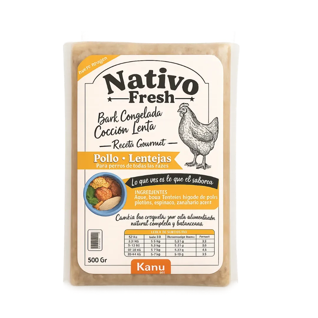 Alimento Congelado Nativo Fresh sabor a Pollo y Lentejas Kanu Pet para Perros. 100% Comida Real
