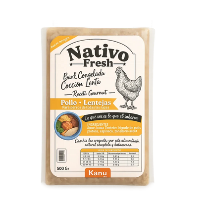 Alimento Congelado Nativo Fresh sabor a Pollo y Lentejas Kanu Pet para Perros. 100% Comida Real