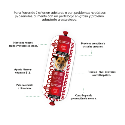 Alimento Congelado  Pixie de carne al horno para perros senior (baja en grasa y proteína)