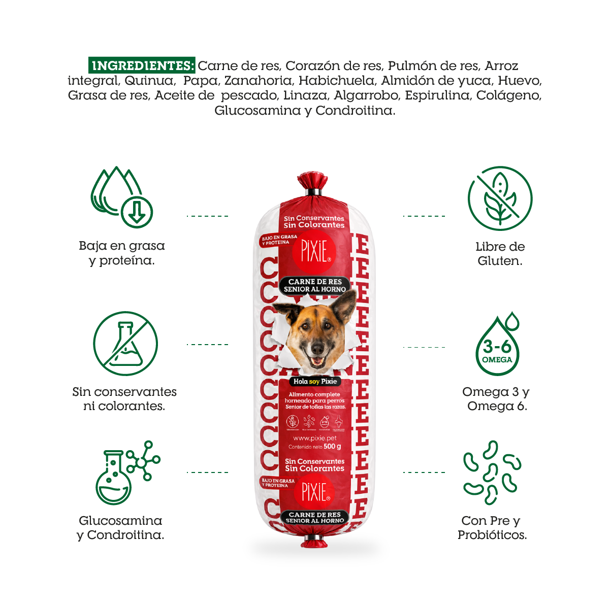 Alimento Congelado  Pixie de carne al horno para perros senior (baja en grasa y proteína)