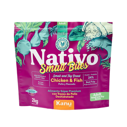 Alimento Seco Nativo Small Bites Pollo y Pescado Kanu Pet para perro adulto