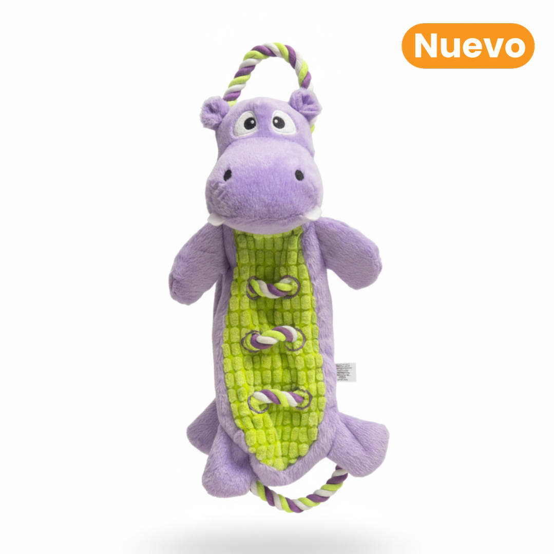 Juguete de Peluche Hipopótamo con Cuerda y Sonido Kanu Pet para Perro
