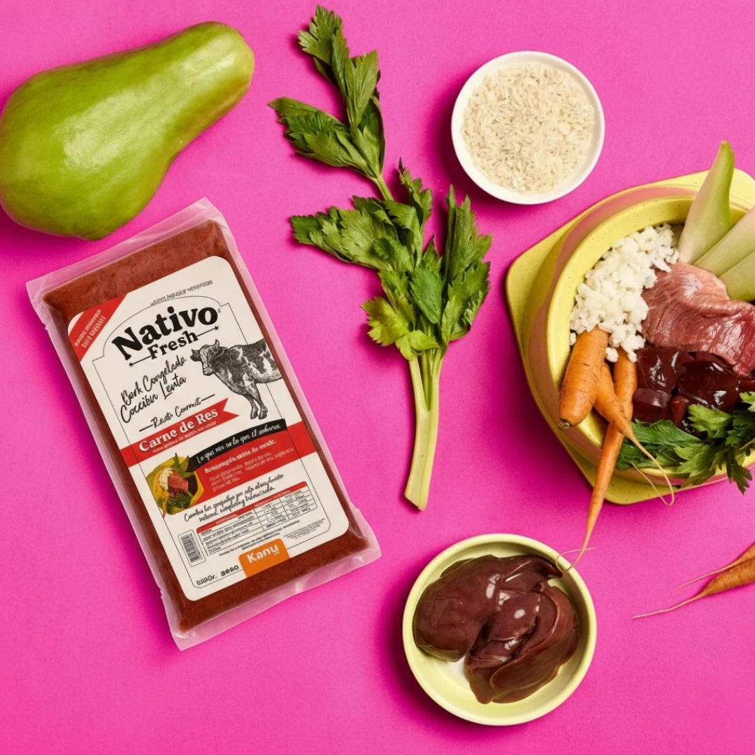 Alimento Congelado Nativo Fresh sabor a Carne de Res Hígado y Remolacha Kanu Pet para Perros 100% Comida Real