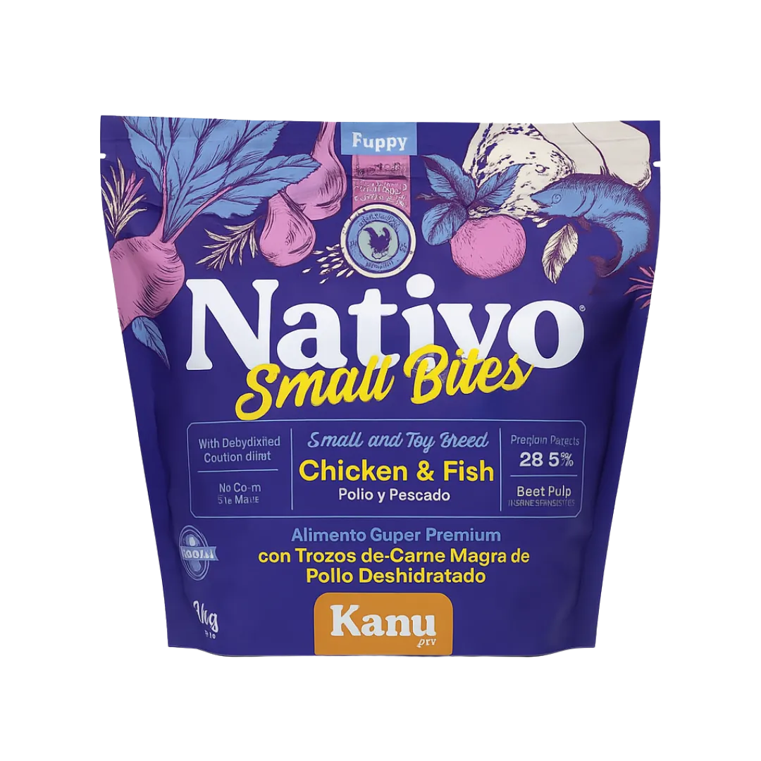 Alimento seco Nativo Small Bites Pollo y Pescado Kanu Pet para cachorros pequeños y miniaturas