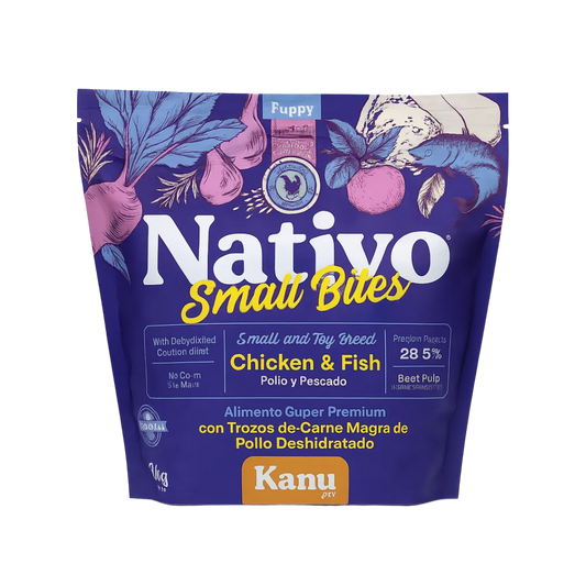 Alimento seco Nativo Small Bites Pollo y Pescado Kanu Pet para cachorros pequeños y miniaturas