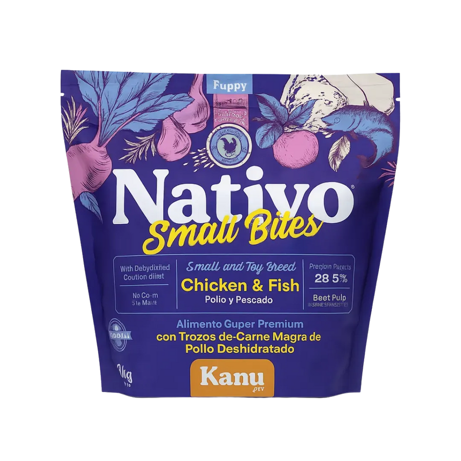 Alimento seco Nativo Small Bites Pollo y Pescado Kanu Pet para cachorros pequeños y miniaturas