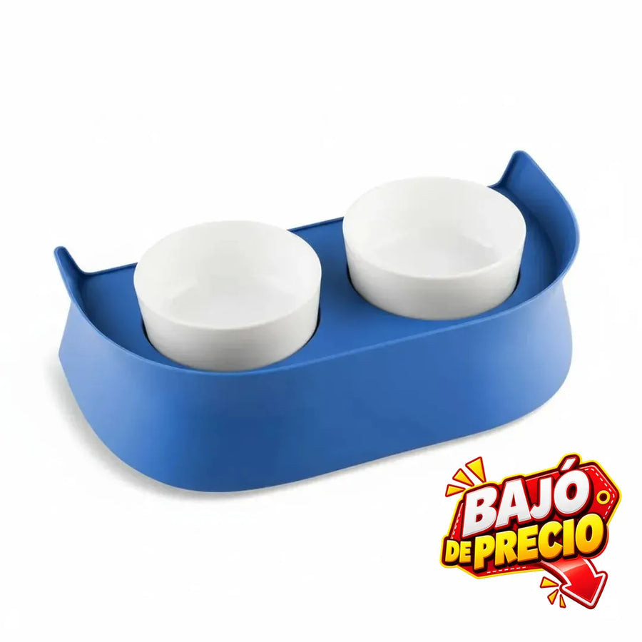 Comedero Doble Azul Rey Pet para Perros y Gatos