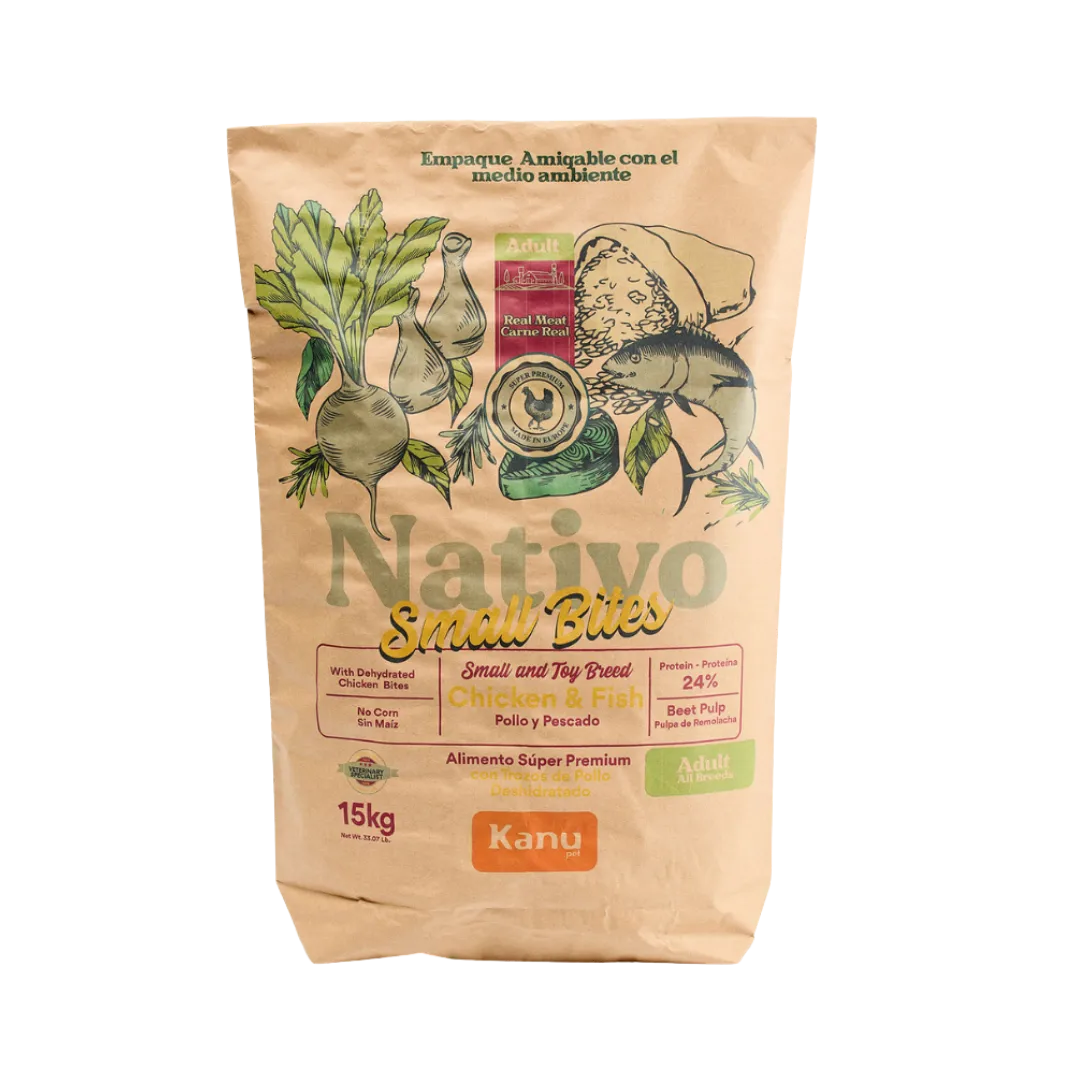 Alimento Seco Nativo Small Bites Pollo y Pescado Kanu Pet para perro adulto