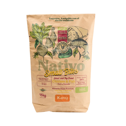 Alimento Seco Nativo Small Bites Pollo y Pescado Kanu Pet para perro adulto