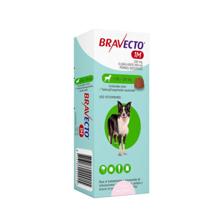 Antipulgas Bravecto 1 Mes 10 a 20 KG Para Perro