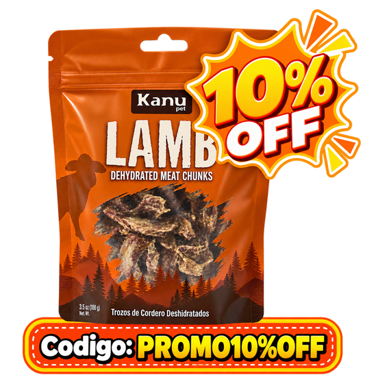Snack de Trozos de Cordero Deshidratados Kanu Pet para perros y gatos 100% Natural Un solo ingrediente