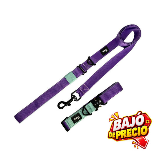 Combo Collar/Correa Verde Menta-Lila Kanu Pet para Perro