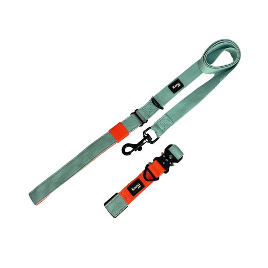 Combo Collar/Correa Verde Menta-Naranja Kanu Pet para Perro