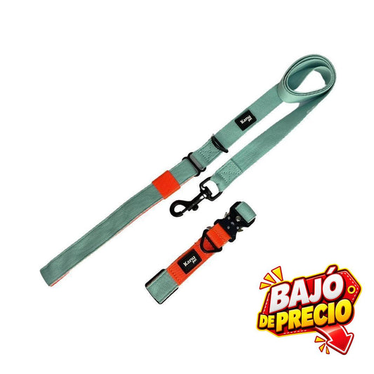 Combo Collar/Correa Verde Menta-Naranja Kanu Pet para Perro
