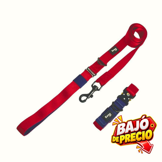 Combo Collar/Correa Rojo-Azul Noche Kanu Pet para Perro