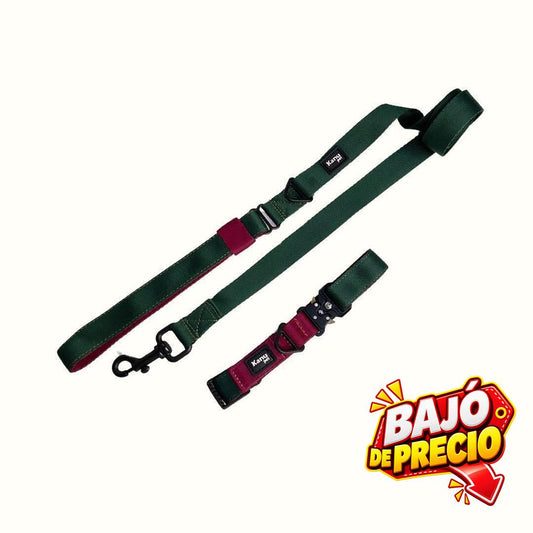 Combo Collar/Correa Verde Oscuro-Vinotinto Kanu Pet para Perro
