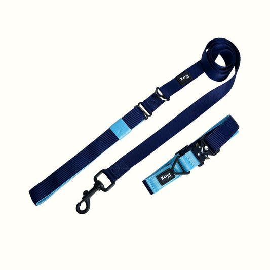 Combo Collar/Correa Azul Celeste-Azul Noche Kanu Pet para Perro