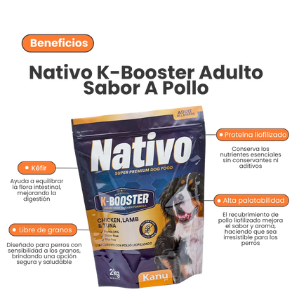 Alimento Seco Nativo K-Booster Pollo Cordero y Atún Kanu Pet para Perro Adulto