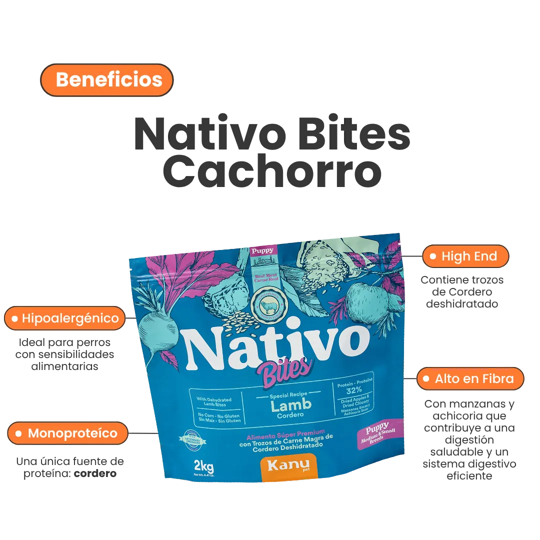 Alimento Seco Nativo Bites Cordero Kanu Pet para Perro Cachorros