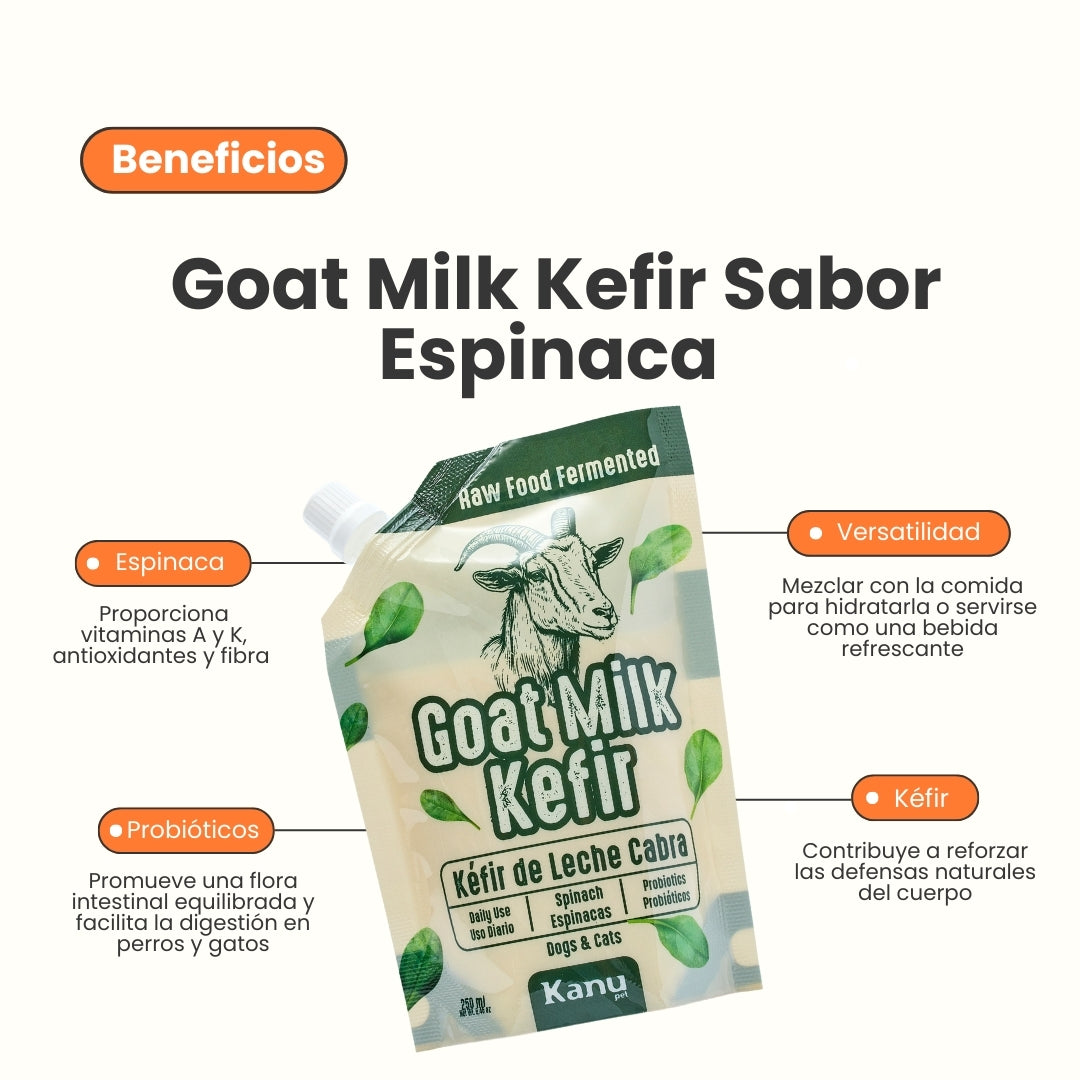 Leche de cabra Kanu Pet Kéfir Espinaca para Perro y Gato Bolsa x 250 ml