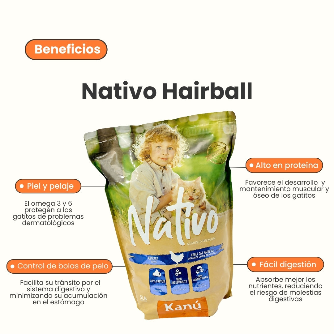 Alimento Seco Nativo HairBall para Gato Adulto Kanu Pet