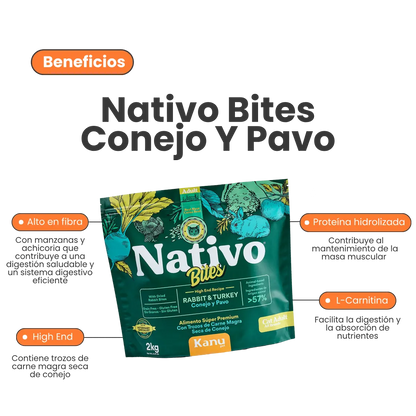 Alimento Seco Nativo Bites Conejo y Pavo Kanu Pet para Gato Adulto