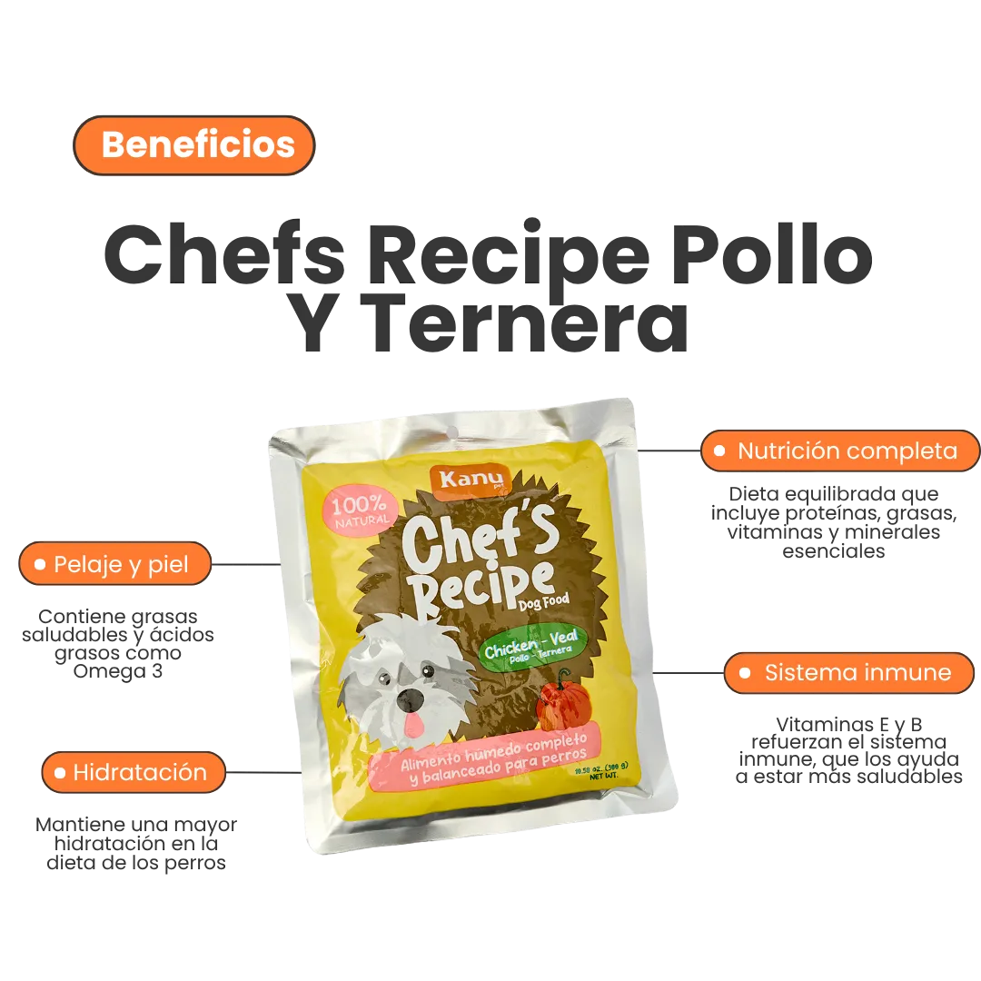 Alimento Húmedo Completo Chef's Recipe Pollo y Ternera Kanu Pet para Perros