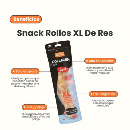 Snack Rollo de Colágeno XL de Res Kanu Pet para Perro. No es Carnaza