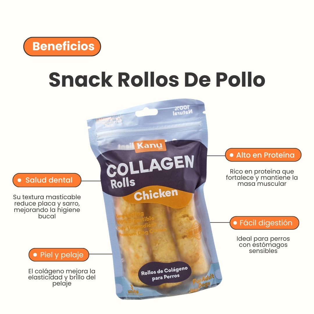 Snack Rollos de Colágeno Kanu Pet de Pollo para Perro. No es Carnaza 3 Unds